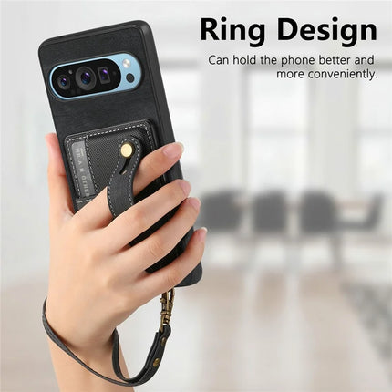 For Google Pixel 9 / Pixel 9 Pro Case Wristband Kickstand PU Leather Retro Back Cover Card Holder