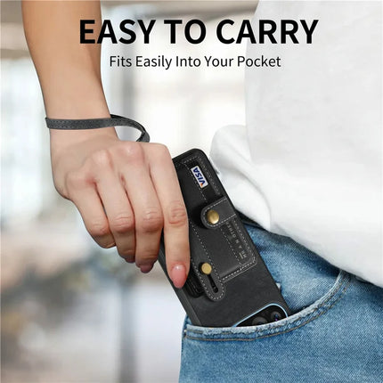 For Google Pixel 9 / Pixel 9 Pro Case Wristband Kickstand PU Leather Retro Back Cover Card Holder