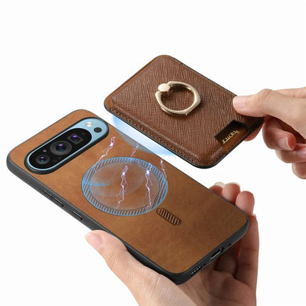 For Google Pixel 9 / Pixel 9 Pro Magnetic Case Leather+TPU Phone Cover Detachable Card Bag