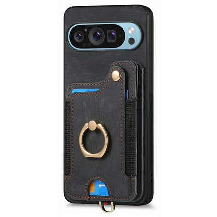 For Google Pixel 9 / Pixel 9 Pro Case RFID Blocking Handbag Leather+TPU Phone Cover Card Slots, Ring Holder