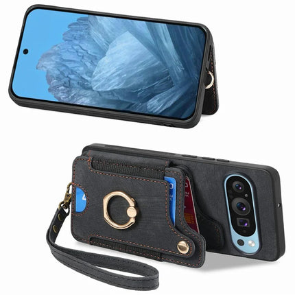 For Google Pixel 9 / Pixel 9 Pro Case RFID Blocking Handbag Leather+TPU Phone Cover Card Slots, Ring Holder