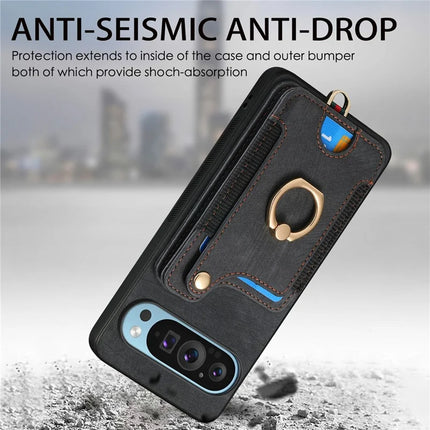 For Google Pixel 9 / Pixel 9 Pro Case RFID Blocking Handbag Leather+TPU Phone Cover Card Slots, Ring Holder