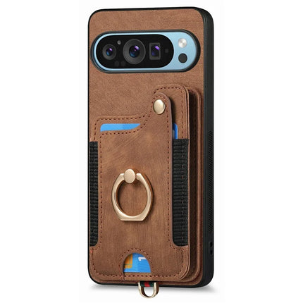 For Google Pixel 9 / Pixel 9 Pro Case RFID Blocking Handbag Leather+TPU Phone Cover Card Slots, Ring Holder