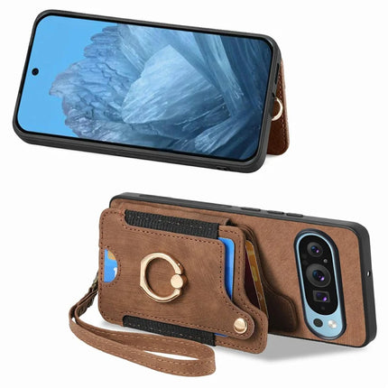 For Google Pixel 9 / Pixel 9 Pro Case RFID Blocking Handbag Leather+TPU Phone Cover Card Slots, Ring Holder
