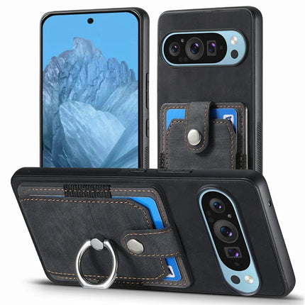 For Google Pixel 9 / Pixel 9 Pro Case Kickstand Leather+TPU Non-Slip Protective Cover Card Slots