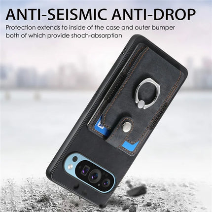 For Google Pixel 9 / Pixel 9 Pro Case Kickstand Leather+TPU Non-Slip Protective Cover Card Slots