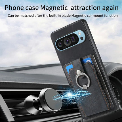 For Google Pixel 9 / Pixel 9 Pro Case Kickstand Leather+TPU Non-Slip Protective Cover Card Slots