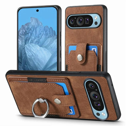 For Google Pixel 9 / Pixel 9 Pro Case Kickstand Leather+TPU Non-Slip Protective Cover Card Slots