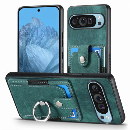 For Google Pixel 9 / Pixel 9 Pro Case Kickstand Leather+TPU Non-Slip Protective Cover Card Slots