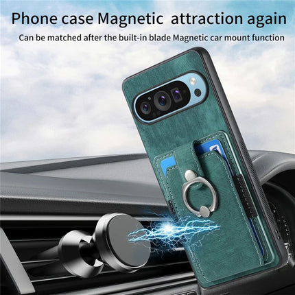 For Google Pixel 9 / Pixel 9 Pro Case Kickstand Leather+TPU Non-Slip Protective Cover Card Slots