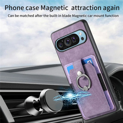 For Google Pixel 9 / Pixel 9 Pro Case Kickstand Leather+TPU Non-Slip Protective Cover Card Slots