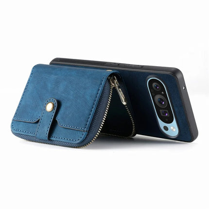 For Google Pixel 9 / Pixel 9 Pro Case Zipper Card Holder PU Leather Phone Back Cover with Long Strap