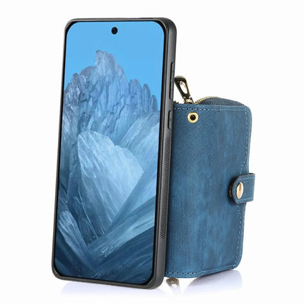 For Google Pixel 9 / Pixel 9 Pro Case Zipper Card Holder PU Leather Phone Back Cover with Long Strap