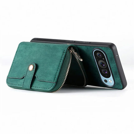For Google Pixel 9 / Pixel 9 Pro Case Zipper Card Holder PU Leather Phone Back Cover with Long Strap