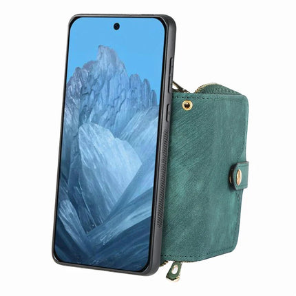 For Google Pixel 9 / Pixel 9 Pro Case Zipper Card Holder PU Leather Phone Back Cover with Long Strap