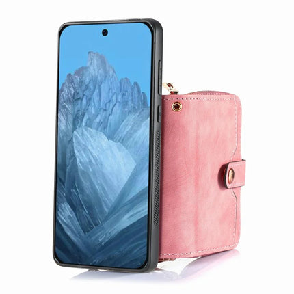 For Google Pixel 9 / Pixel 9 Pro Case Zipper Card Holder PU Leather Phone Back Cover with Long Strap