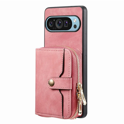 For Google Pixel 9 / Pixel 9 Pro Case Zipper Card Holder PU Leather Phone Back Cover with Long Strap