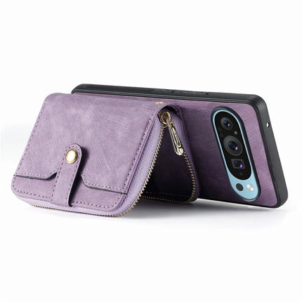 For Google Pixel 9 / Pixel 9 Pro Case Zipper Card Holder PU Leather Phone Back Cover with Long Strap