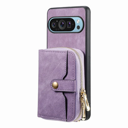 For Google Pixel 9 / Pixel 9 Pro Case Zipper Card Holder PU Leather Phone Back Cover with Long Strap