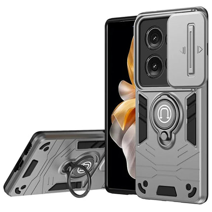 For Motorola Edge 50 5G Case Slide Camshield Kickstand PC+TPU Phone Cover - Grey