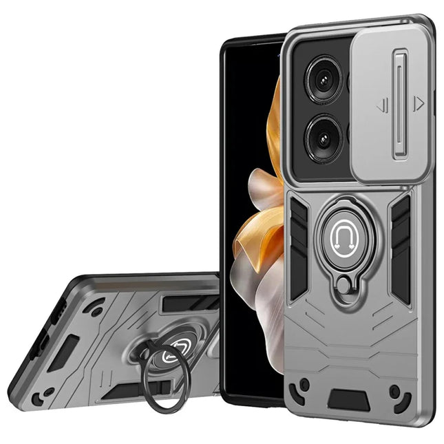 For Motorola Edge 50 5G Case Slide Camshield Kickstand PC+TPU Phone Cover - Grey