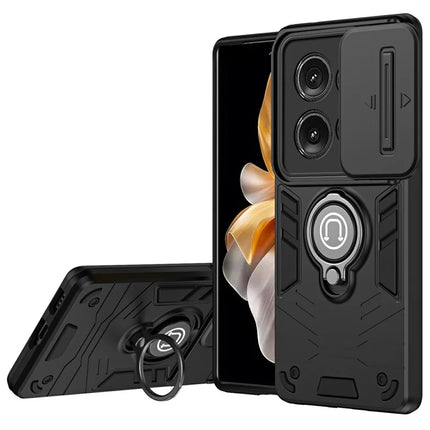 For Motorola Edge 50 5G Case Slide Camshield Kickstand PC+TPU Phone Cover - Black