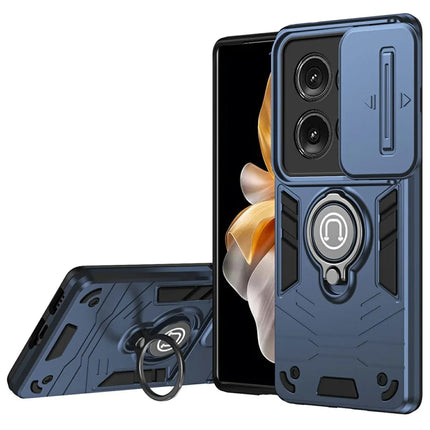 For Motorola Edge 50 5G Case Slide Camshield Kickstand PC+TPU Phone Cover - Blue