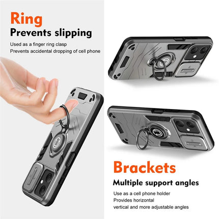 For Samsung Galaxy A06 Case Slide Camshield Kickstand PC+TPU Phone Cover