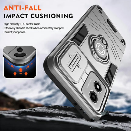 For Motorola Moto E14 4G Case Slide Camshield Kickstand PC+TPU Phone Cover