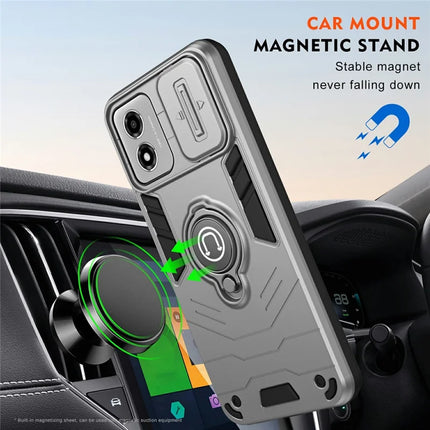 For Motorola Moto E14 4G Case Slide Camshield Kickstand PC+TPU Phone Cover
