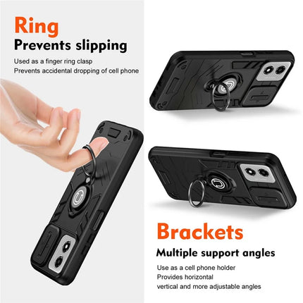 For Motorola Moto E14 4G Case Slide Camshield Kickstand PC+TPU Phone Cover