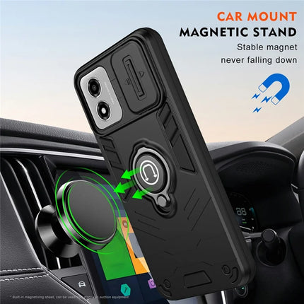 For Motorola Moto E14 4G Case Slide Camshield Kickstand PC+TPU Phone Cover