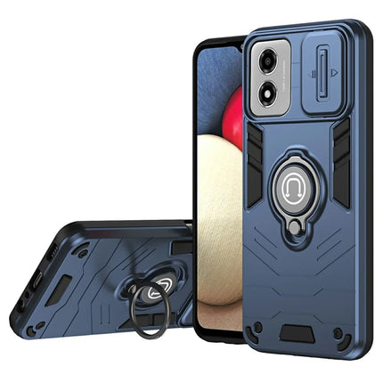 For Motorola Moto E14 4G Case Slide Camshield Kickstand PC+TPU Phone Cover - Blue