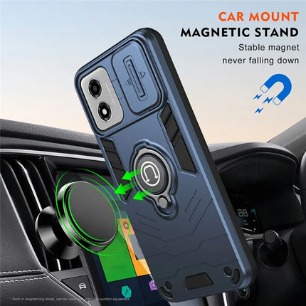 For Motorola Moto E14 4G Case Slide Camshield Kickstand PC+TPU Phone Cover