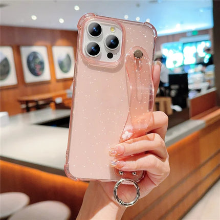 For iPhone 16 Pro Max Case Reinforced Corners Wristband Glitter TPU Phone Cover