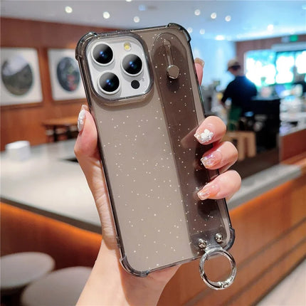 For iPhone 16 Pro Max Case Reinforced Corners Wristband Glitter TPU Phone Cover