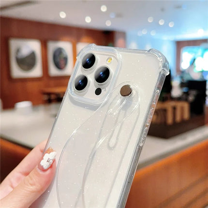 For iPhone 16 Pro Max Case Reinforced Corners Wristband Glitter TPU Phone Cover
