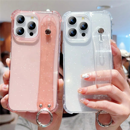 For iPhone 16 Pro Max Case Reinforced Corners Wristband Glitter TPU Phone Cover