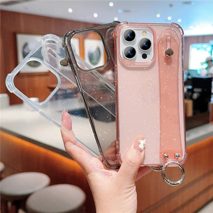 For iPhone 16 Pro Max Case Reinforced Corners Wristband Glitter TPU Phone Cover