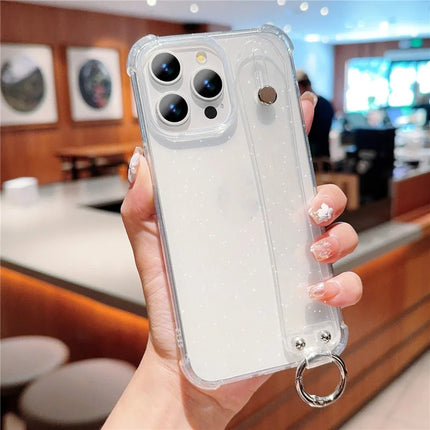 For iPhone 16 Pro Case Reinforced Corners Wristband Glitter TPU Phone Cover