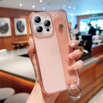 For iPhone 16 Pro Case Reinforced Corners Wristband Glitter TPU Phone Cover