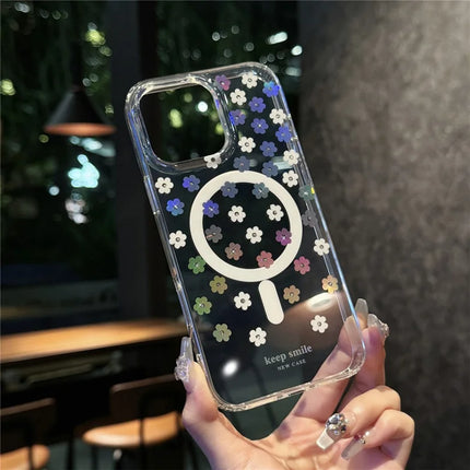 For iPhone 16 Pro Max Case Compatible with MagSafe Laser Flower PC+TPU Clear Phone Cover