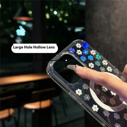 For iPhone 16 Pro Max Case Compatible with MagSafe Laser Flower PC+TPU Clear Phone Cover