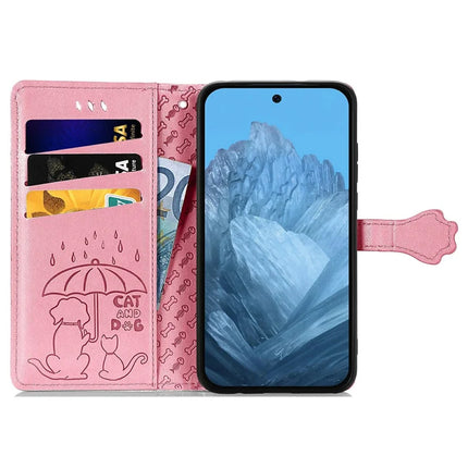 For Google Pixel 9 Pro XL Case Leather Wallet Flip Phone Cover Cute Cat Dog Pattern