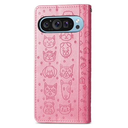 For Google Pixel 9 Pro XL Case Leather Wallet Flip Phone Cover Cute Cat Dog Pattern