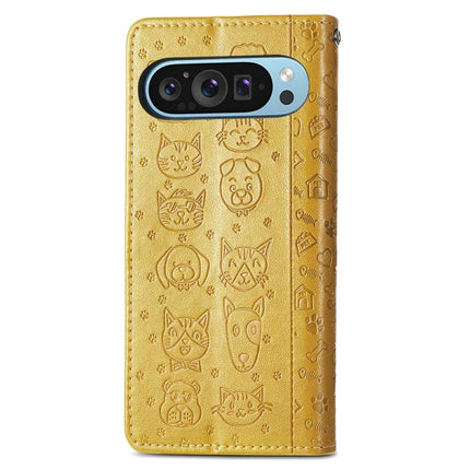 For Google Pixel 9 Pro XL Case Leather Wallet Flip Phone Cover Cute Cat Dog Pattern