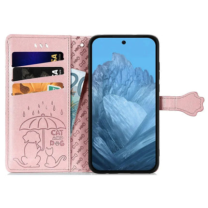 For Google Pixel 9 Pro XL Case Leather Wallet Flip Phone Cover Cute Cat Dog Pattern