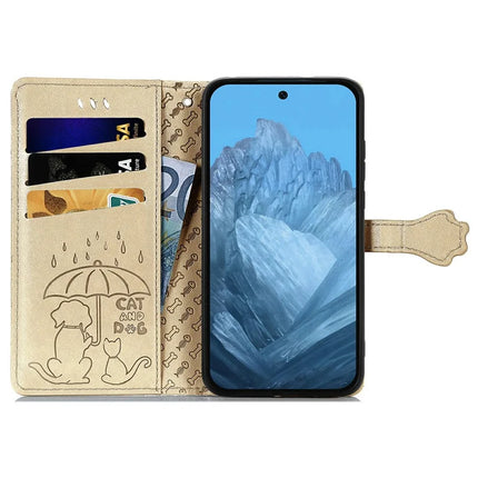 For Google Pixel 9 Pro XL Case Leather Wallet Flip Phone Cover Cute Cat Dog Pattern