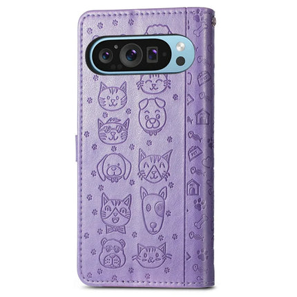 For Google Pixel 9 Pro XL Case Leather Wallet Flip Phone Cover Cute Cat Dog Pattern