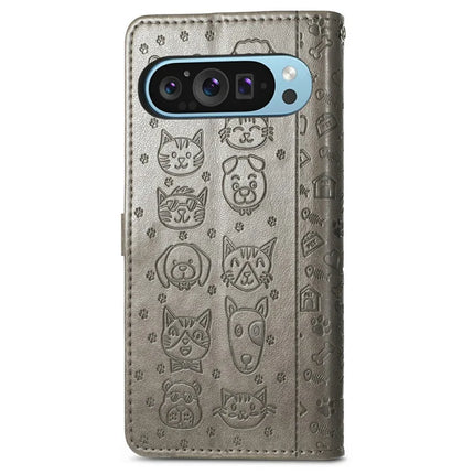 For Google Pixel 9 Pro XL Case Leather Wallet Flip Phone Cover Cute Cat Dog Pattern